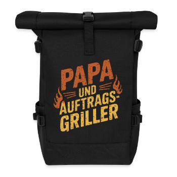 Papa und Auftgragsgriller für Grill BBQ grillen - Rolltop Rucksack - Schwarz - Vorne