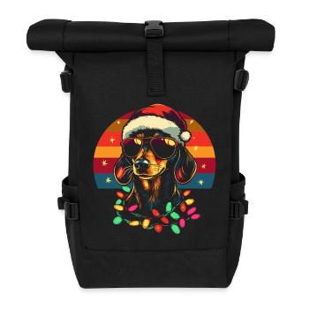 Dackel mit Weihnachtsmütze und Sonnenbrille - Rolltop Rucksack - Schwarz - Vorne