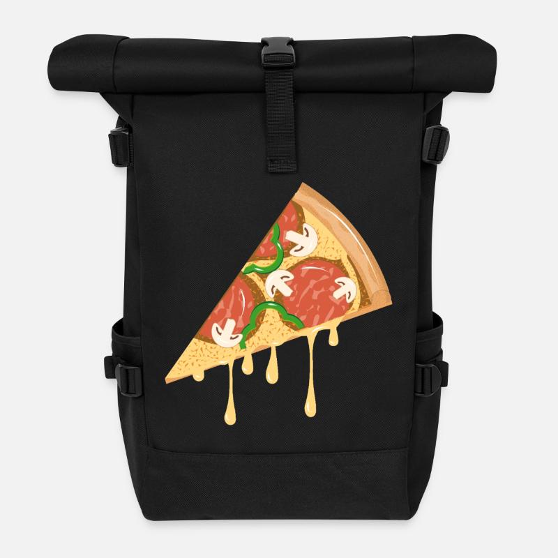 Pizzastück im klassischen Look gezeichnet - Rolltop Rucksack - Schwarz