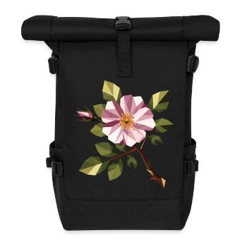 Heckenrose – Zarte Wildrose im geometrischen Stil - Rolltop Rucksack - Schwarz - Vorne