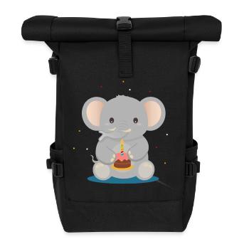 Geburtstags-Elefant mit Törtchen – Süßes Tiermotiv - Rolltop Rucksack - Schwarz - Vorne