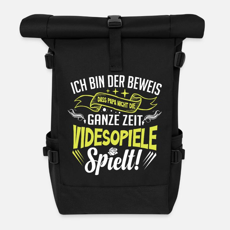 Funny Design Dad Video Games Gamer Saying - Roll Top Backpack - black