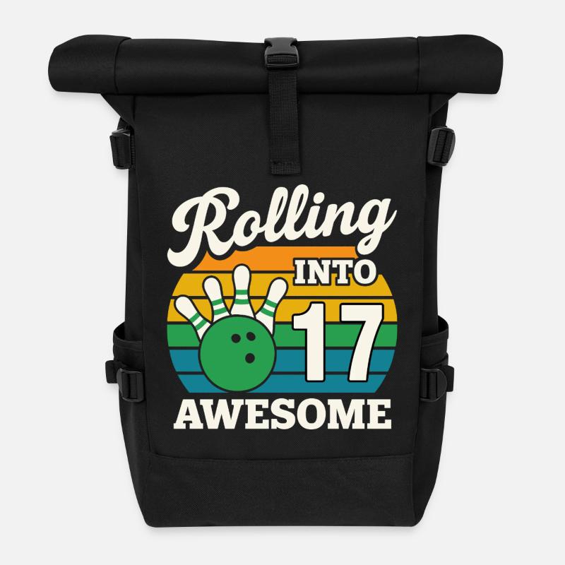 Retro Bowling 17. Geburtstag T-Shirt - Rolltop Rucksack - Schwarz