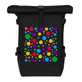 Colourful Polka Dot Pattern – Bright Spotty Dotted - Roll Top Backpack - black - Front