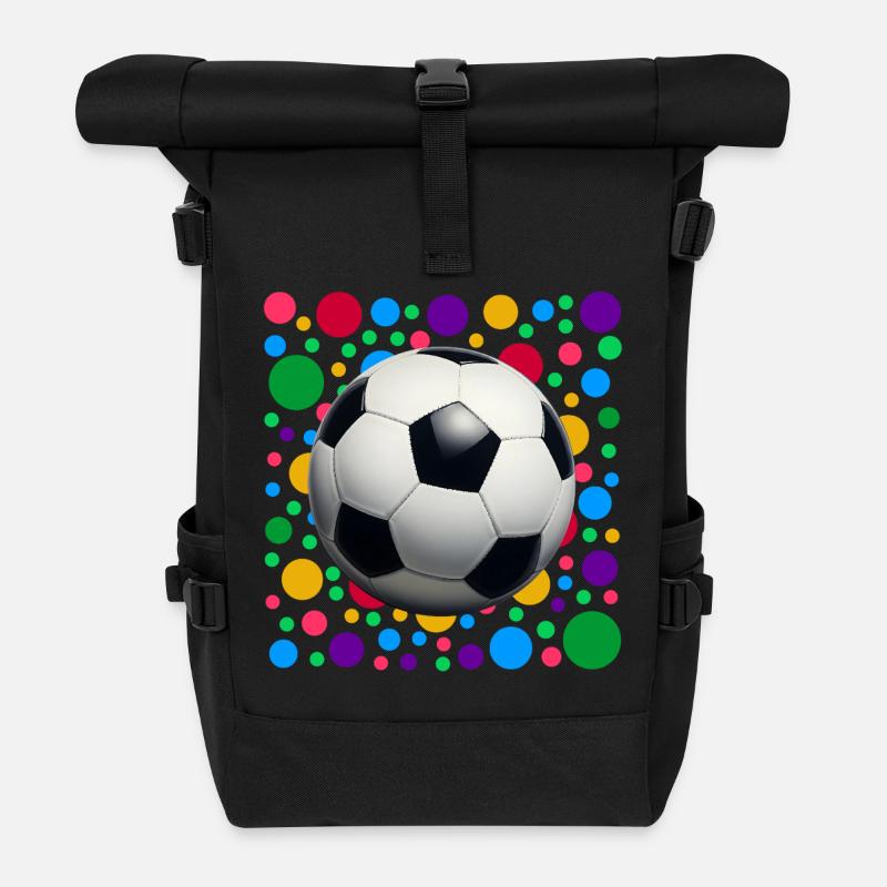 Fußball Fußball – Bunt fleckiger Tupfen - Rolltop Rucksack - Schwarz