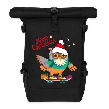 Weihnachtseule auf Skateboard - Rolltop Rucksack - Schwarz - Vorne