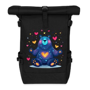 Kosmischer Herzbär Neonfarben - Rolltop Rucksack - Schwarz - Vorne