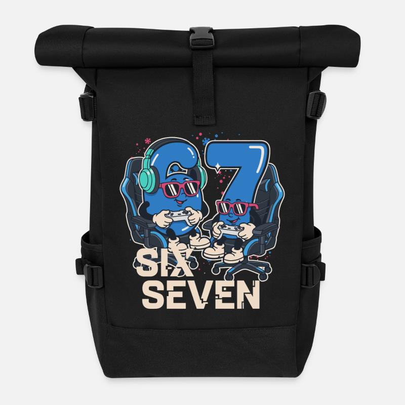 6 7 Six Seven Aura Points Kids Gaming Meme - Roll Top Backpack - black