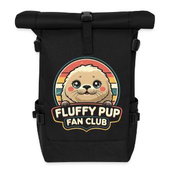 Sattelrobbe Robben Fluffy Pup Fan Club - Rolltop Rucksack - Schwarz - Vorne