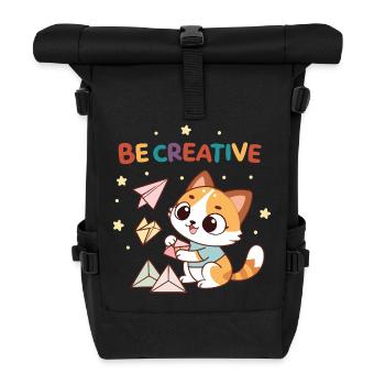 Chaton Créatif et Avions en Papier - Sac à dos roll top - noir - Devant