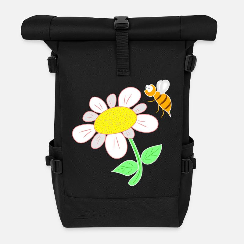 Biene die zur Blüte fliegt - Rolltop Rucksack - Schwarz