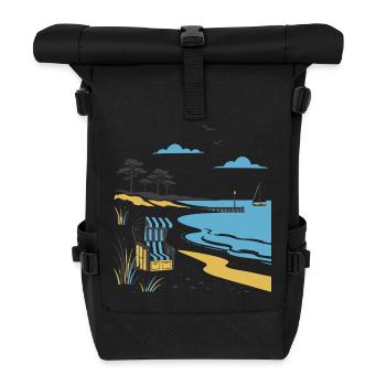 Küstenidylle: Strandstuhl und Düne - Rolltop Rucksack - Schwarz - Vorne