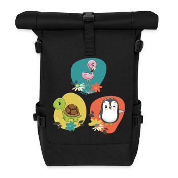 Flamingo Schildkröte Pinguin  - Rolltop Rucksack - Schwarz - Vorne