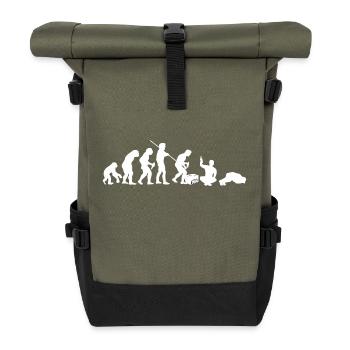 Evolution – Saufen / Party (weisser Druck) - Rolltop Rucksack - Olive/Schwarz - Vorne