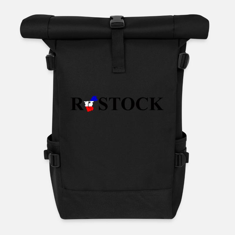 Rostock Schriftzug mit Stadtkarte im Stadtnamen - Rolltop Rucksack - Schwarz