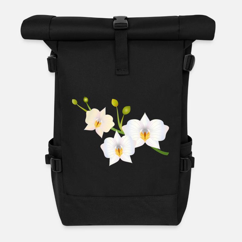 zarte opalisierende weiße Blüten einer Orchidee - Rolltop Rucksack - Schwarz