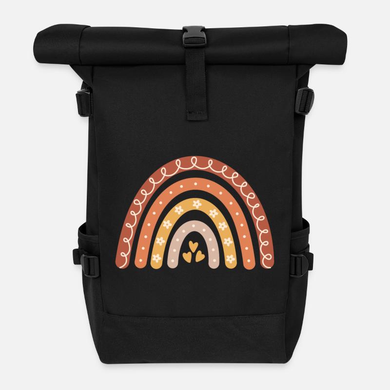 Boho Regenbogen - Rolltop Rucksack - Schwarz