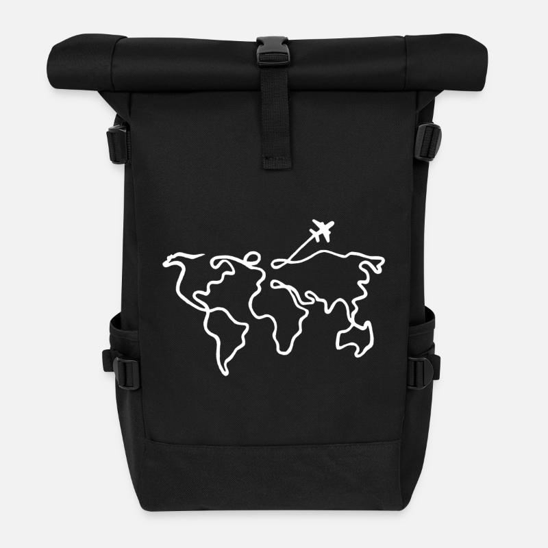 Reisen Sie um die Welt - Rolltop Rucksack - Schwarz