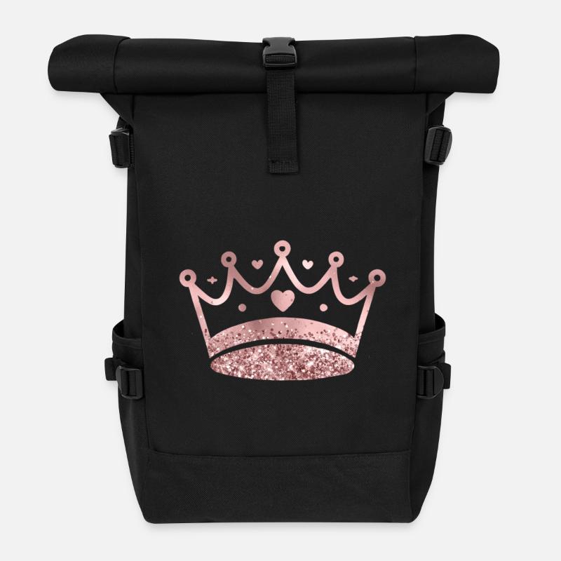 Königin/König Krone Glitter personalisierbar - Rolltop Rucksack - Schwarz