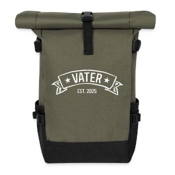 Vater 2025 Ich Werde Papa Werdender Dad est 25 - Rolltop Rucksack - Olive/Schwarz - Vorne