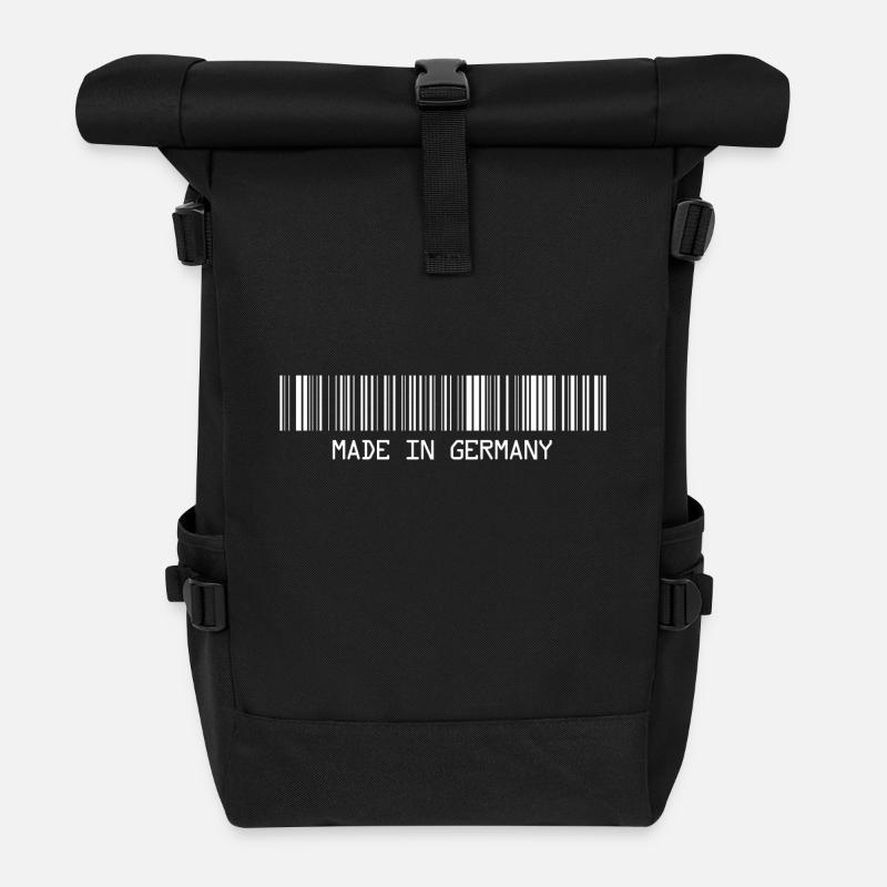 Made in Germany - Deutschland - Barcode - Strichco - Rolltop Rucksack - Schwarz