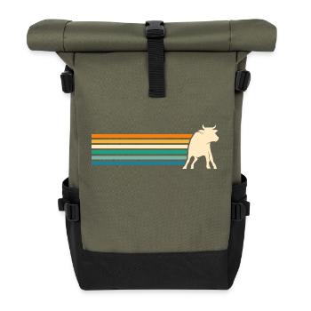 Büffel Rind Ochsen - Rolltop Rucksack - Olive/Schwarz - Vorne