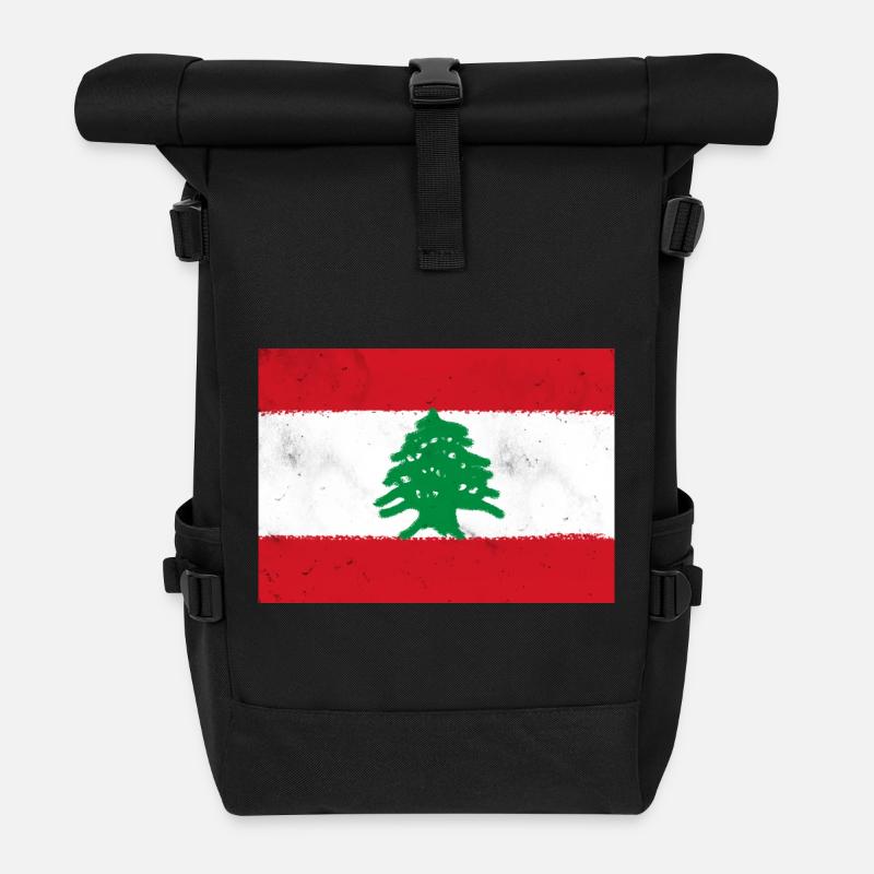 Flagge des Libanon - Rolltop Rucksack - Schwarz