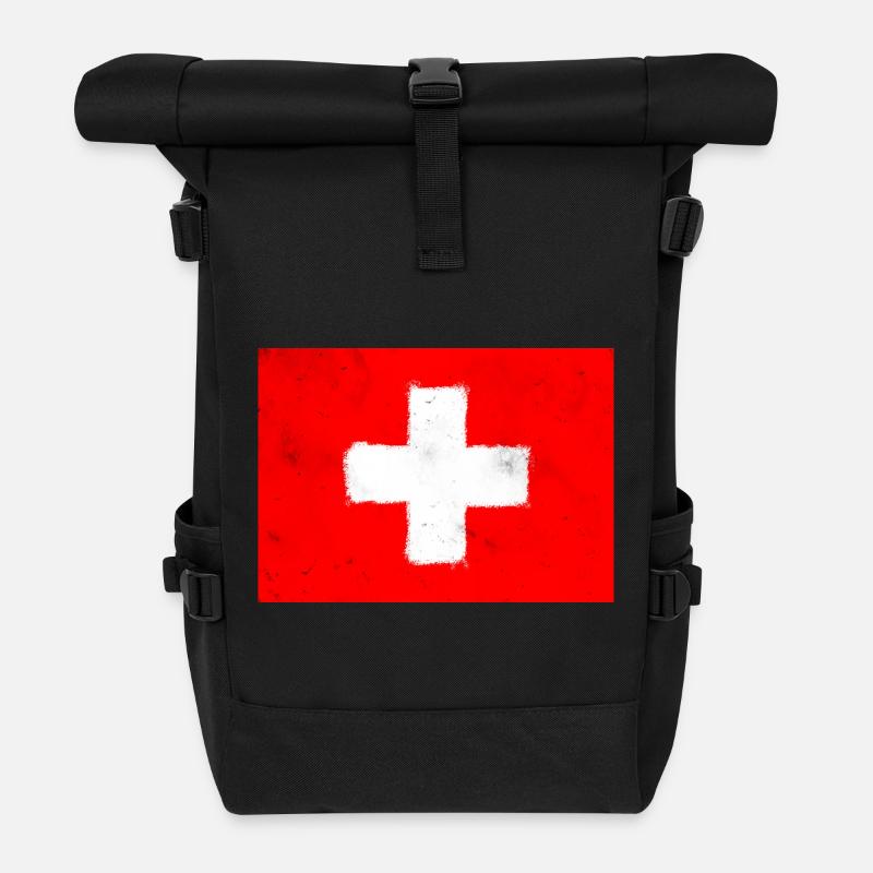 Flagge der Schweiz - Rolltop Rucksack - Schwarz