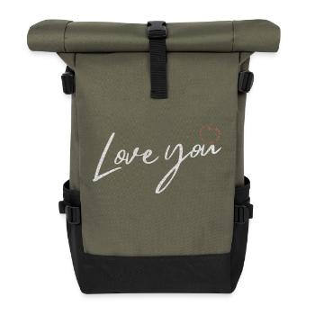 love you Lieblingsmensch - Rolltop Rucksack - Olive/Schwarz - Vorne