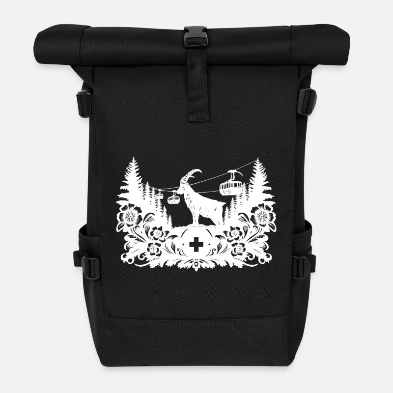 Steinbock_1_white_ - Rolltop Rucksack - Schwarz