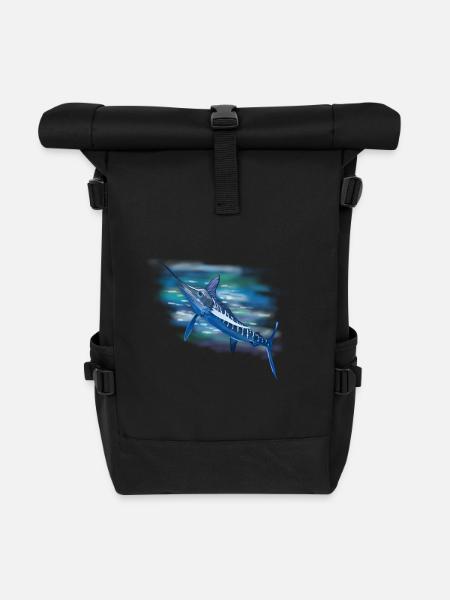 Blauer Marlin im Aquarell - Rolltop Rucksack - Schwarz