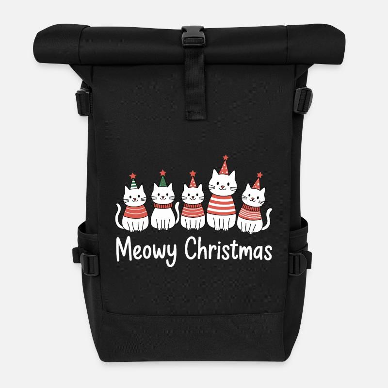 Meowy Christmas Katzen Fest - Rolltop Rucksack - Schwarz
