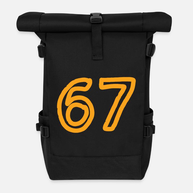 Number 67 in orange - Roll Top Backpack - black