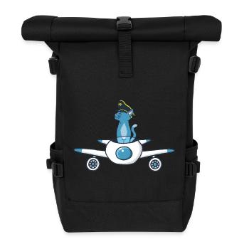 Flugzeugpilot Katze - Rolltop Rucksack - Schwarz - Vorne