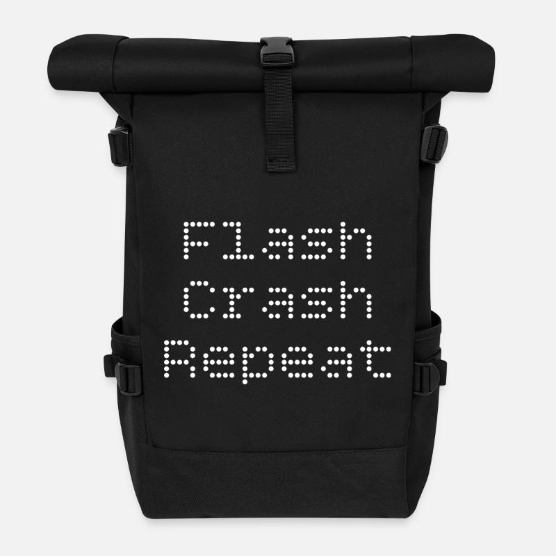 Flash. Crash. Repeat. - Roll Top Backpack - black