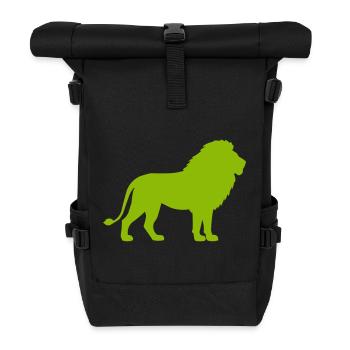 Löwe Silhouette Neon Grün - Rolltop Rucksack - Schwarz - Vorne