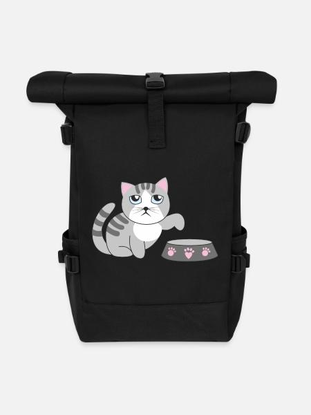 Hungry cat - Roll Top Backpack - black