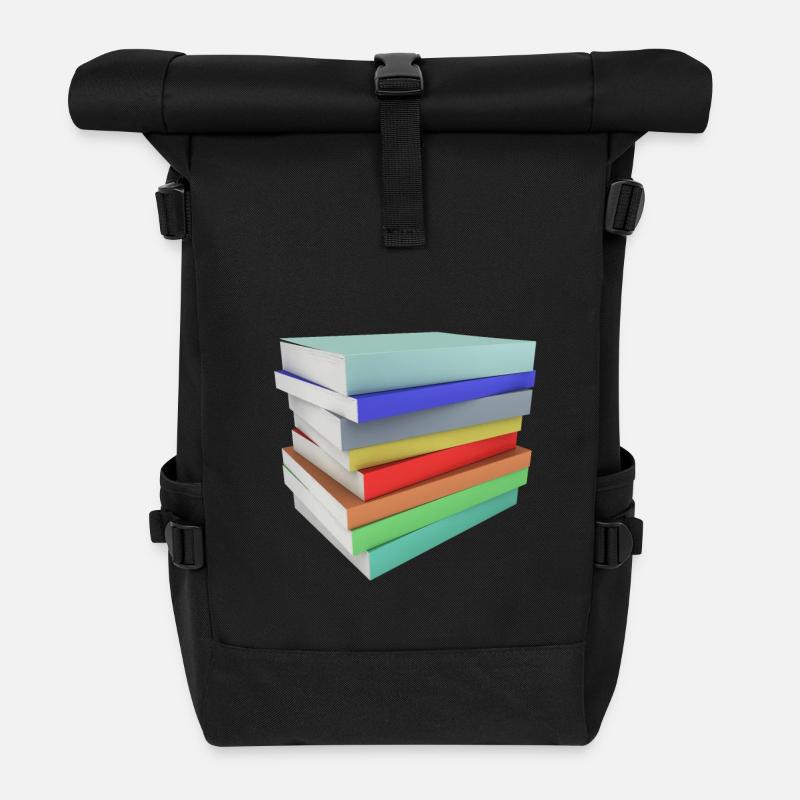 Stapel Bücher - Rolltop Rucksack - Schwarz