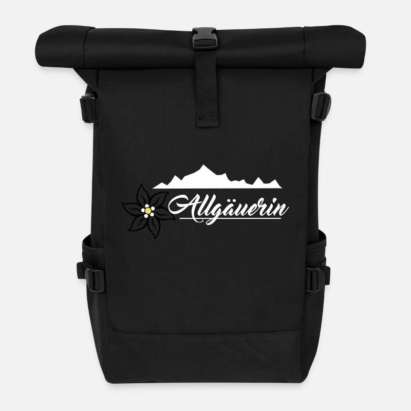 Allgäuerin - Bergkette & Edelweiss Design Weiß - Rolltop Rucksack - Schwarz