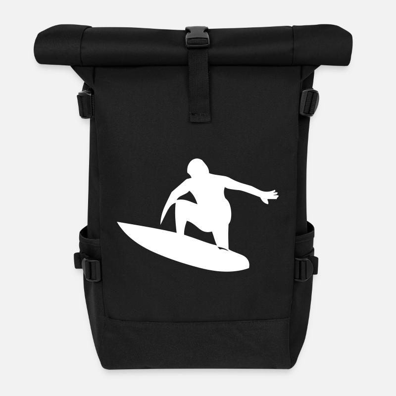 Surfer mit Surfboard - Rolltop Rucksack - Schwarz