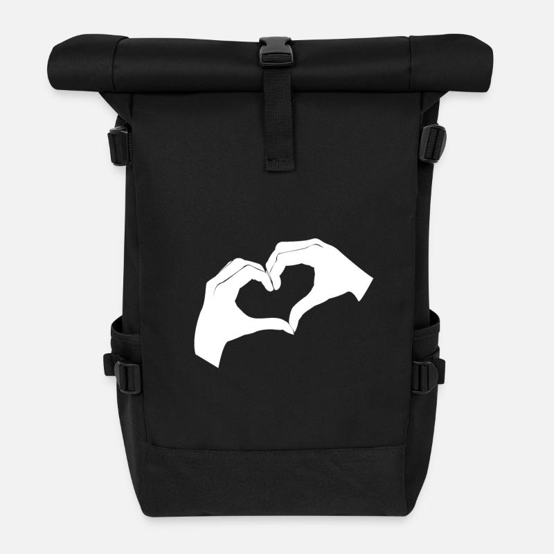 Herzhand-Design mit minimalistischem Look - Rolltop Rucksack - Schwarz