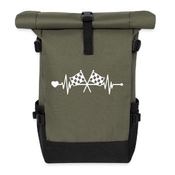 Racingflag - Car Racing Lovers - Heartbeat - Roll Top Backpack - olive/black - Front