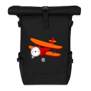 Roter Doppeldecker-Flugzeug - Rolltop Rucksack - Schwarz - Vorne