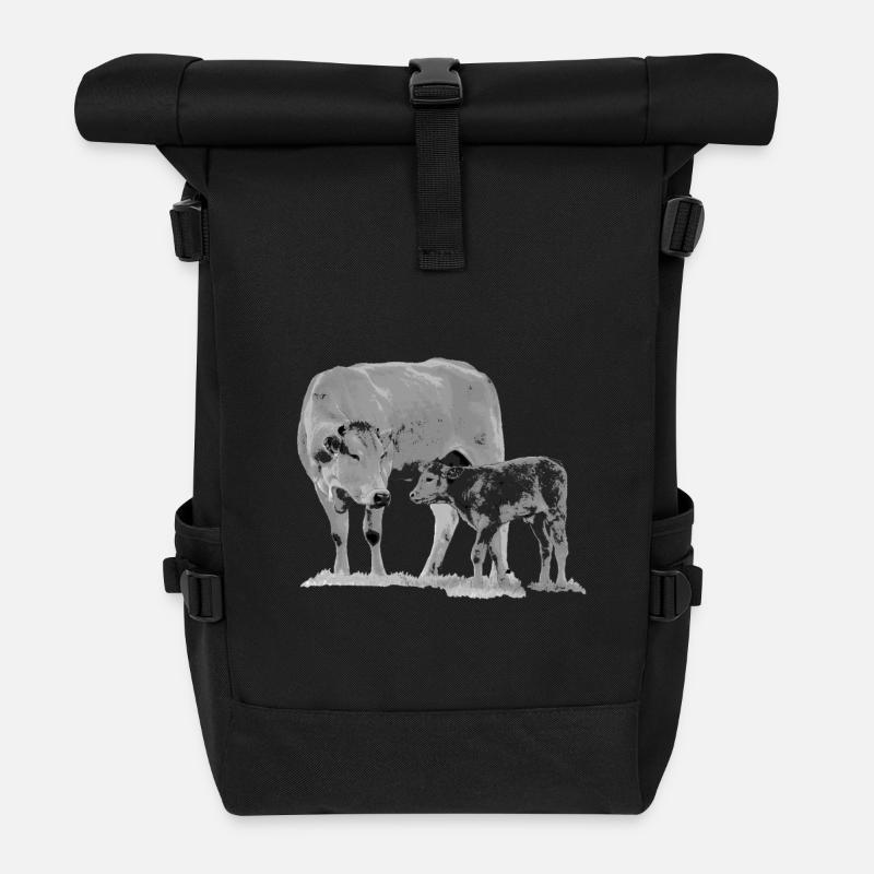 Kuh mit Kalb - Rolltop Rucksack - Schwarz