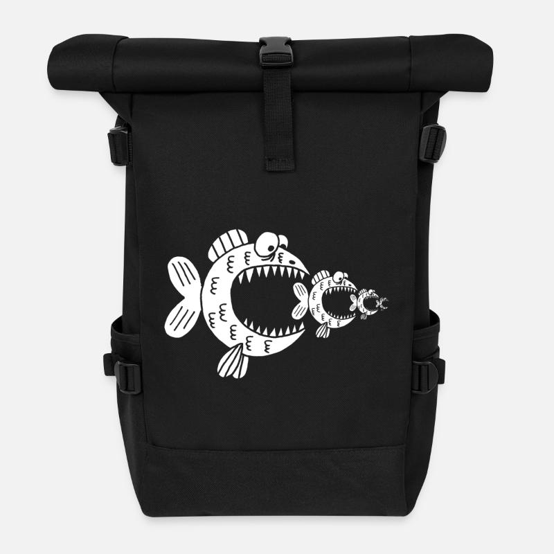 Poissons blancs et chaîne alimentaire - Sac à dos roll top - noir