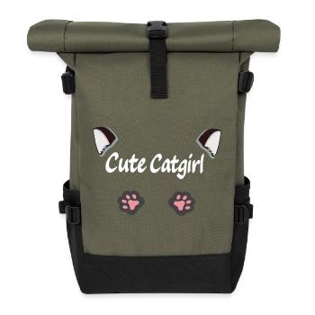 cute Cat girl, Ohren, tier tatzen - Rolltop Rucksack - Olive/Schwarz - Vorne