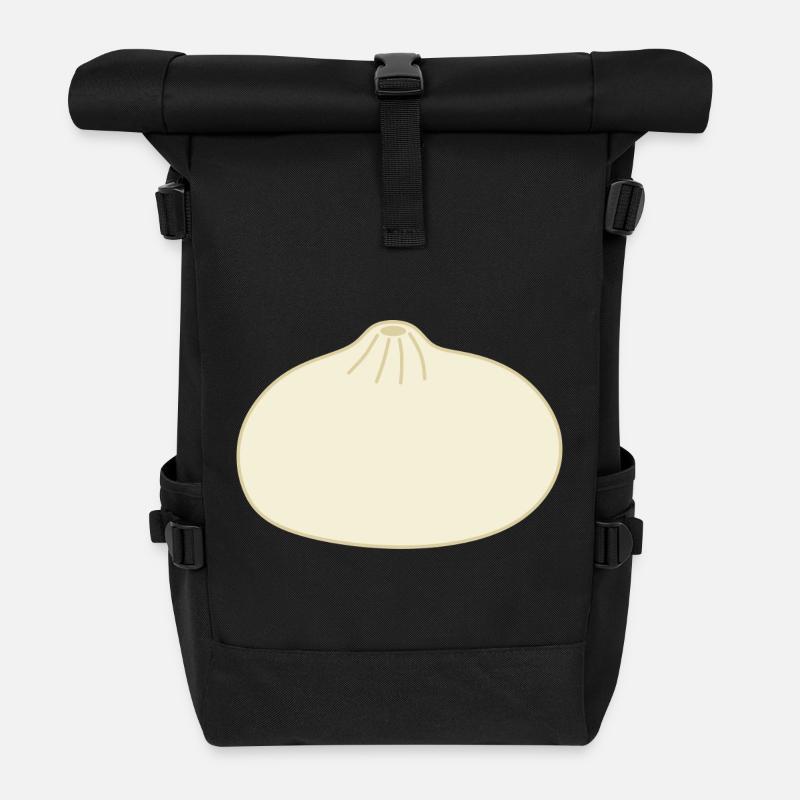 Minimalist Bao Bun Illustration for Apparel - Roll Top Backpack - black