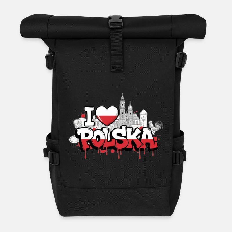 Polen Flagge Graffiti Skyline T-Shirt Design - Rolltop Rucksack - Schwarz