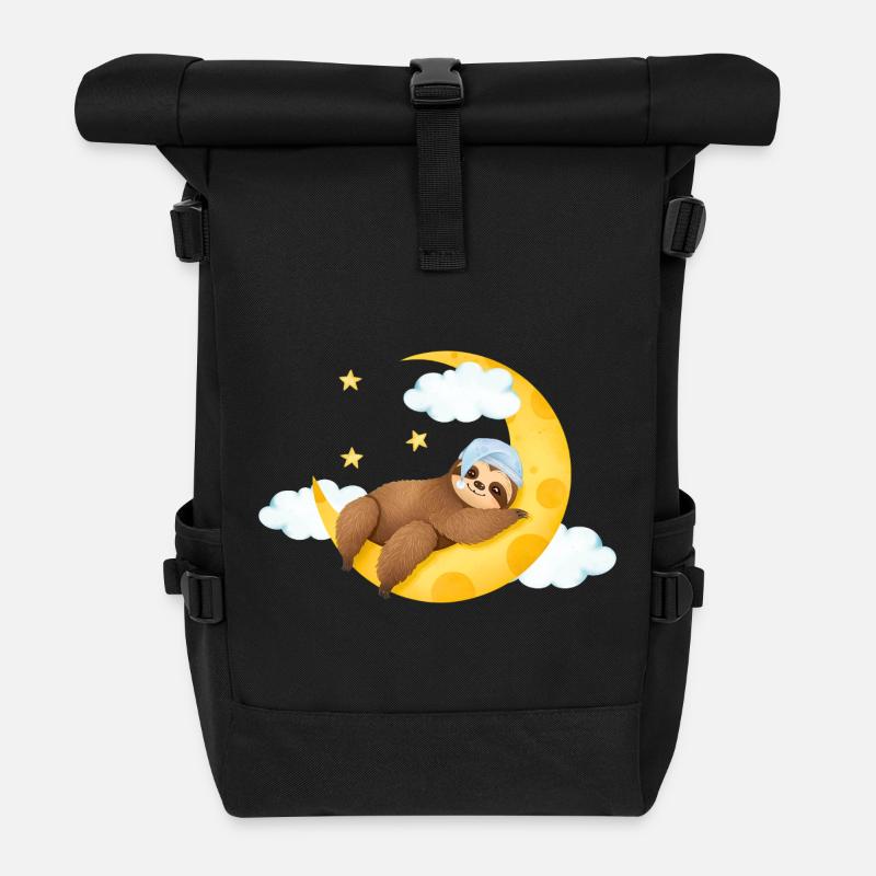 Sloth on the Moon - Roll Top Backpack - black