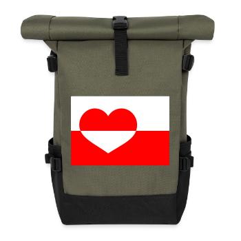 Greenland Heart Flagge - Rolltop Rucksack - Olive/Schwarz - Vorne